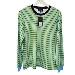 Stussy Womens Striped Long Sleeve T-Shirt, Cotton, Crew Neck, Streetwear, Size M